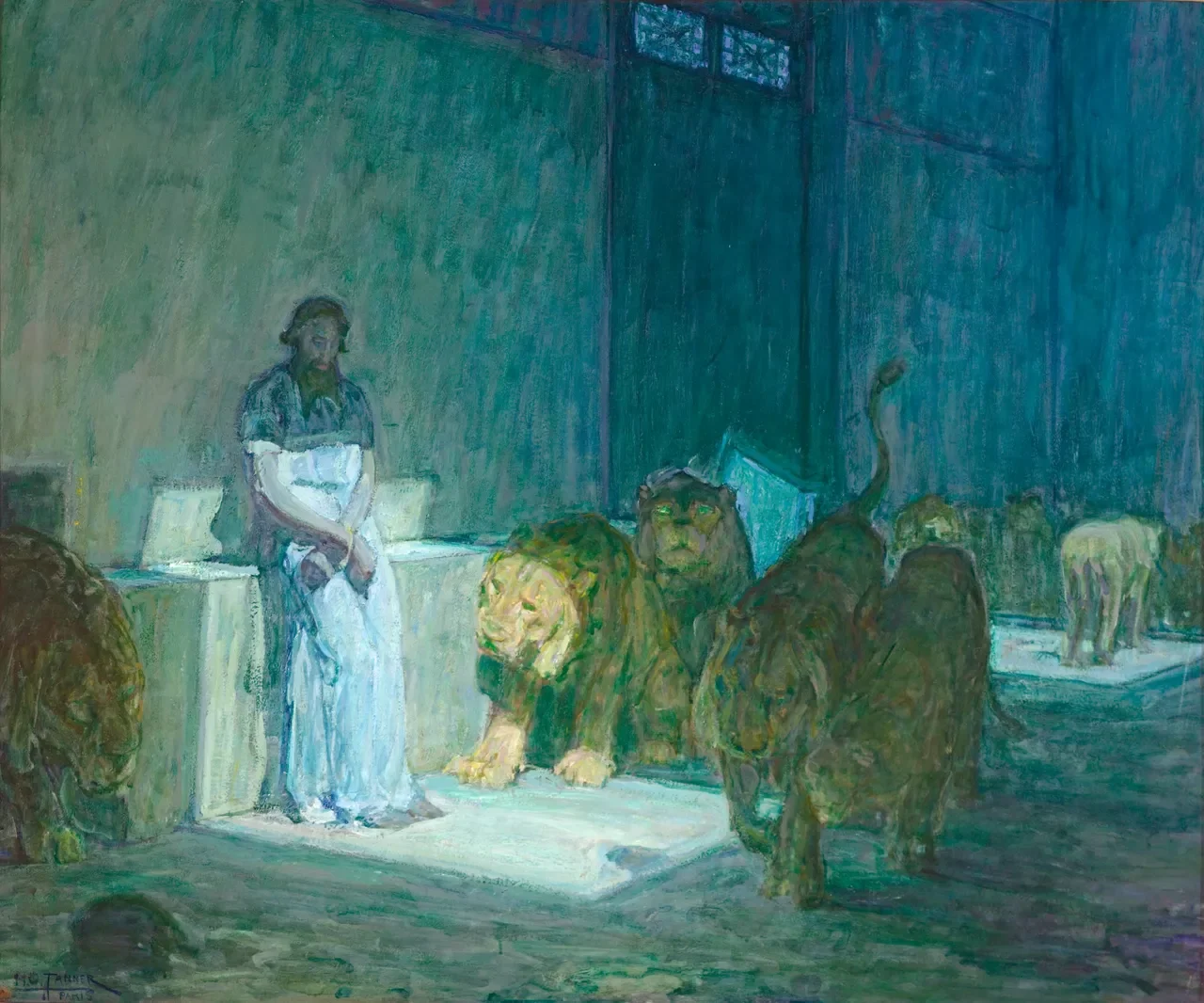 Daniel and the lions' den. (Image source: WikiMedia Commons)