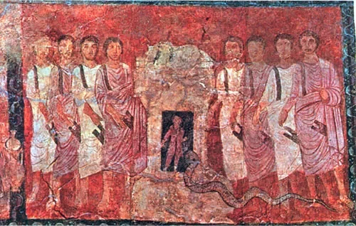 Elijah challenging the prophets of Baal. From a scene on the walls of the third-century A.D. synagogue at Dura-Europos in modern Syria.